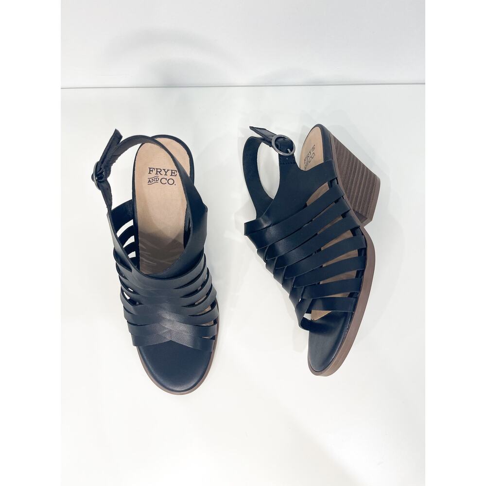 Frye & Co Galia Black Leather Heels Sandals Slingback Mules 6